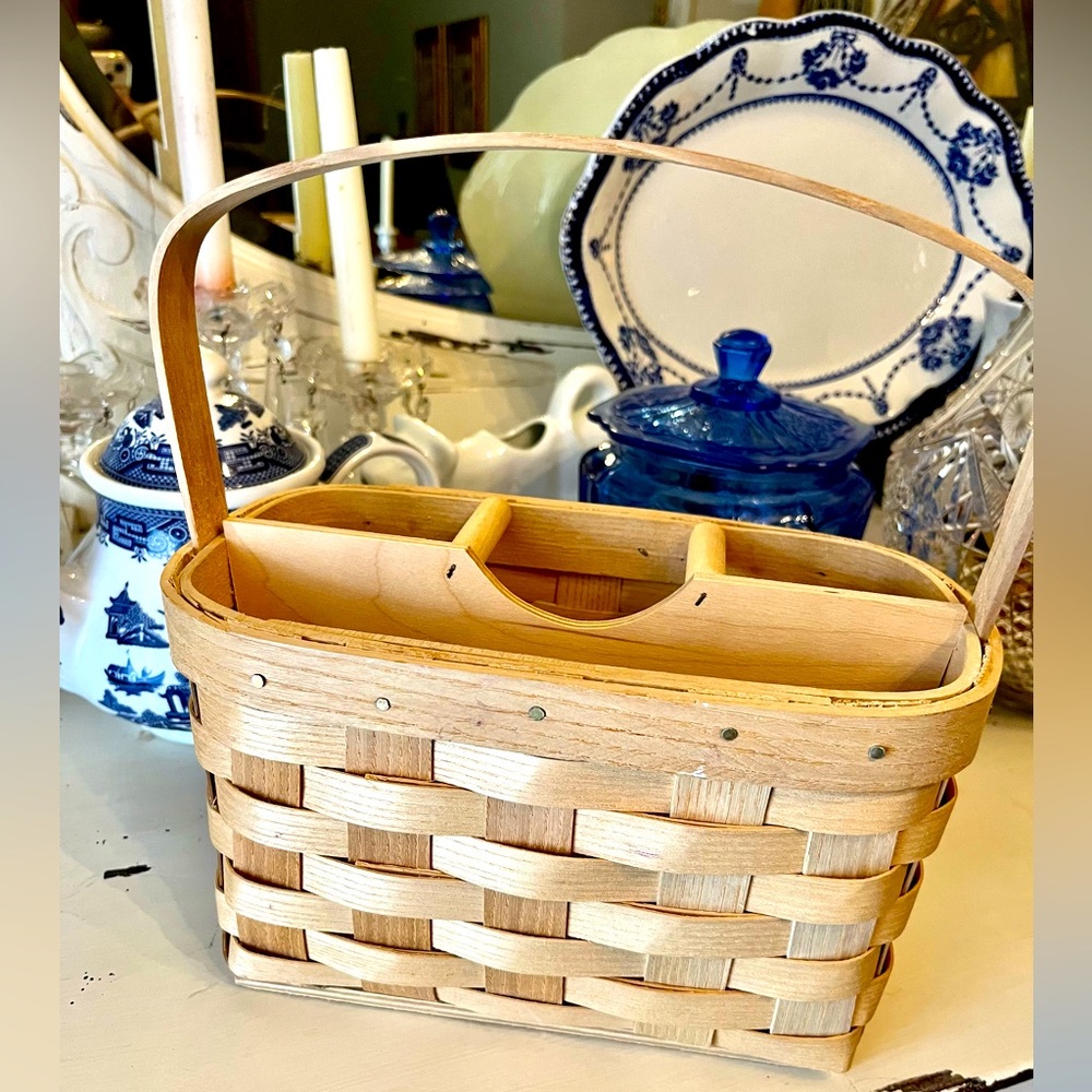 Basketville Basket Picnic Utensil Holder Oak Woven Putney, Vermont